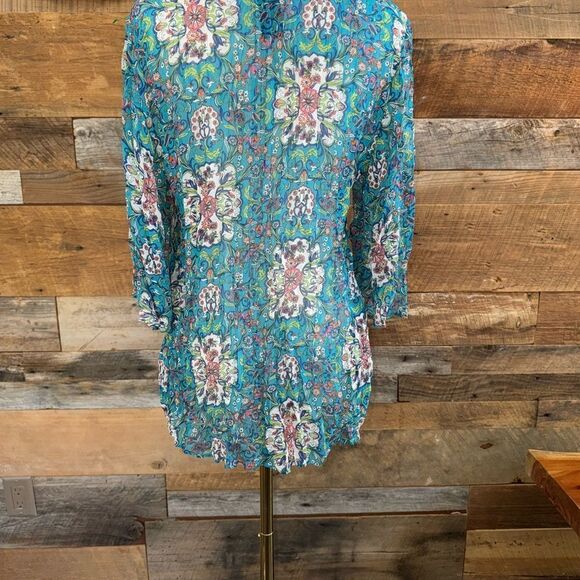 Bisou Bisou Floral Blouse in Teal - Picture 7 of 14